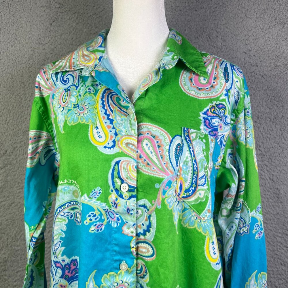 Lauren Ralph Lauren Pajama Dress Womens Medium Green Paisley PJ Top Button - Picture 4 of 10